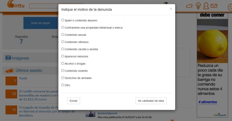 Los usuarios de Birttu contribuyen a una red social de contenido veraz y respetuoso por medio de las Denuncias de publicaciones y perfiles